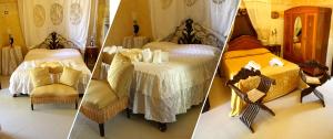 three pictures of a bedroom with a bed and a chair at Torre Pinta in Otranto