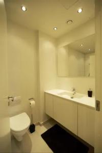 y baño con aseo blanco y lavamanos. en Cozy and silent ground floor apartment en Copenhague