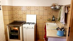a small kitchen with a stove and a sink at Baita Martin da Fist in Caderzone