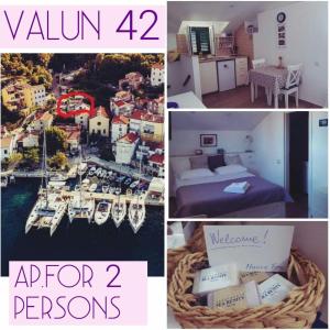 a collage of pictures of a room with a bed and a town at House Valun 42 in Valun