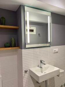 un baño con lavabo y espejo en A Das Marias, en Ourense