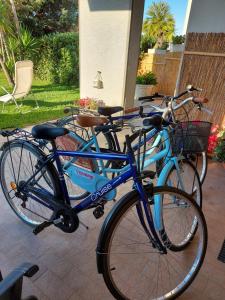 duas bicicletas estacionadas uma ao lado da outra num pátio em Villa happy days em San Vincenzo