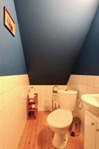 ein Badezimmer mit einem weißen WC und einem Waschbecken in der Unterkunft Krzywa 19 in Sękowa