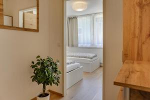 Pokój z lustrem i rośliną w obiekcie Apartment Habicht w mieście Mühlbachl
