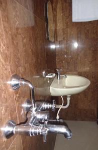 a bathroom with a sink and a mirror at Hotel Avisha in Kolkata