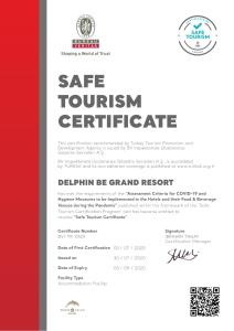 un prospectus pour un certificat touristique d'État avec un rouge et un blanc dans l'établissement Delphin BE Grand Resort, à Lara