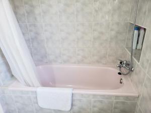 a bathroom with a bath tub with a shower at Apart.3 habit.mar-mont. AC-Terraza-ascensor-parking in Calella +21 photos