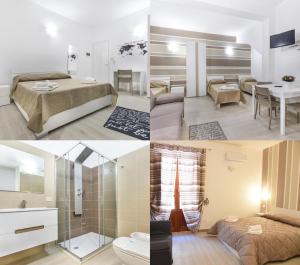 un collage di foto di una camera da letto e di un soggiorno di IN CENTRO ROOMS Vicino Cefalù SELF-CHEK-IN a Campofelice di Roccella