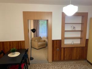 a living room with a table and a chair at Penzion Zelené Údolí in Janske Lazne +79 photos