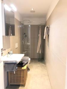 W łazience znajduje się umywalka i prysznic. w obiekcie Guetsel-Lodge - Δ w mieście Gütersloh