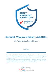 Certifikát, hodnocení, plakát nebo jiný dokument vystavený v ubytování Ośrodek Wypoczynkowy AGADO