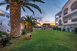 a yard in front of a building with a palm tree at Kalimera Mare in Kardamaina +37 photos