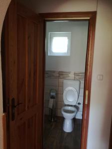 baño con aseo y ventana en Alsóhegyi Apartmanok, en Zalakaros