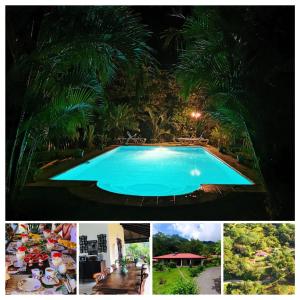 a collage of three pictures of a swimming pool at Hacienda Sassenberg in Miramar