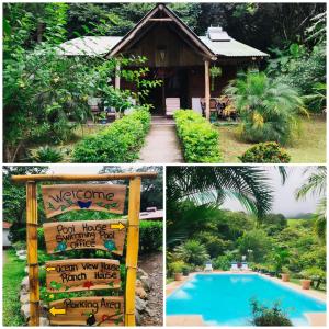 uma colagem de três fotografias de um resort com piscina em Hacienda Sassenberg em Miramar