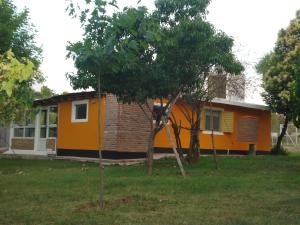 a small yellow house with a tree in the yard at Finca La Virreinita in Panaholma