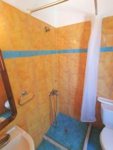 La salle de bains est pourvue d'une douche, de toilettes et d'un lavabo. dans l'établissement George Michalas (Vivaria Apartments), à Paleokastritsa