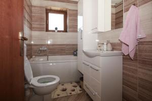 ein Badezimmer mit Toilette, Waschbecken und Badewanne in der Unterkunft Apartman Lucija & Luka in Otočac + 37 Fotos