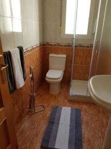 y baño con aseo, ducha y lavamanos. en Nice Apartment Downtown - 2, en Torrevieja