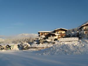 eine Gruppe von schneebedeckten Häusern in der Unterkunft Gästehaus Trude Waltl in Fieberbrunn