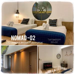 Rúm í herbergi á Spinomad hostel