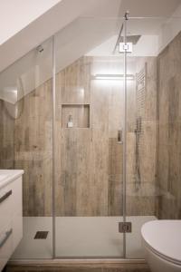 a bathroom with a shower and a toilet at Santa Marta Rooms&Studios in Verona