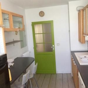 波爾多的住宿－Burdigala Homes - Appart Sainte Catherine，带水槽的厨房内的绿色门