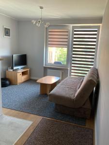 una camera da letto con divano, tavolo e TV di Apartament al. Solidarności a Białystok
