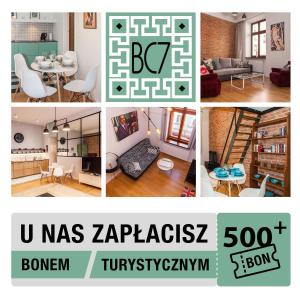 a collage of pictures of a living room at BC7 Apartments in Krakow