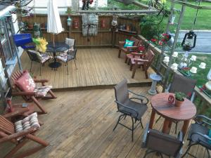 an aerial view of a patio with chairs and tables at Dragonfly Bed and Breakfast in Antioch