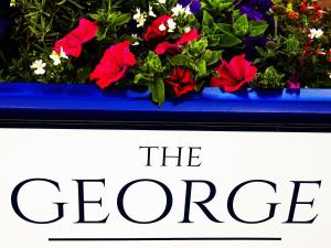 a picture of flowers in a blue vase at The George in West Bay