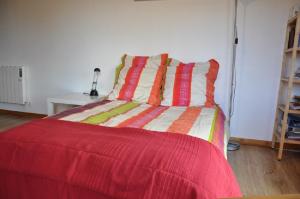 a bedroom with a bed with a colorful blanket at Gite Ty-Coz in Charly-sur-Marne