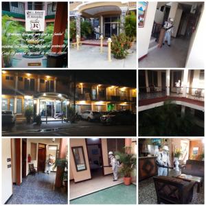 un collage de fotos de un hotel con una mujer de pie en una habitación en Hotel El Reformador, en Puerto Barrios