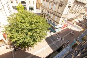 une vue sur une rue avec deux arbres dans l'établissement Magnifique appartement avec 3 chambres en Hypercentre, à Bordeaux