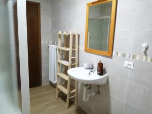 a bathroom with a sink and a mirror and a shelf at Apartment Annive in Levico Terme