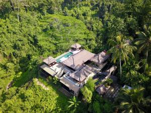 una vista aerea di una casa nella giungla di Villa Santai ad Ubud