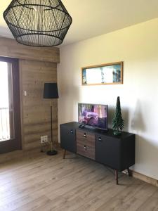 a living room with a tv on a dresser at La cime des lacs in Gérardmer