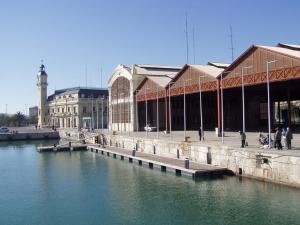 バレンシアにあるApartamento con vistas a la Marina Realの水の隣の大きな建物