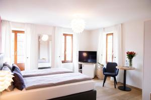 a bedroom with a bed and a desk and a television at Hotel San Bernardo in Contra