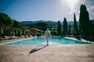 a swimming pool with a fountain in the middle at Fattoria Degli Usignoli in San Donato in Fronzano