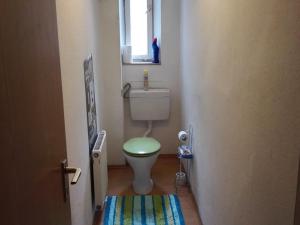 a small bathroom with a toilet and a window at Harsdörffer Apartment in Nürnberg