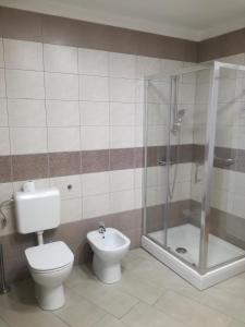 e bagno con servizi igienici e doccia. di Guesthouse Škofije ob Parenzani a Spodnje Škofije