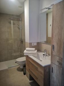 a bathroom with a sink and a toilet and a shower at LA TRAMONTANA DEL SUR in Tarifa