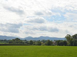 a field of green grass with mountains in the background at Kiltariff Hall Country House in Rathfriland
