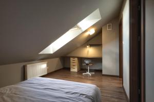 1 dormitorio con 1 cama y tragaluz en Klimatyczne poddasze, en Przemyśl