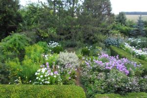 um jardim com muitos tipos diferentes de flores em Domaine de Benveau em Brécy