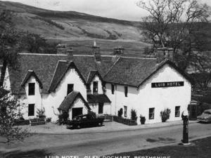 an old black and white photo of a hotel at Luib Hotel in Killin