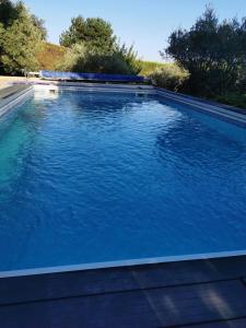 a large swimming pool with blue water at Gîte 2 chambres avec piscine in Sernhac