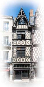 un grand bâtiment avec un bâtiment noir et blanc dans l'établissement L'Oisellerie Meublé de Tourisme, à Angers