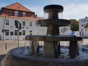 a water fountain in the middle of a street at Nauwieser Apartments in Saarbrücken